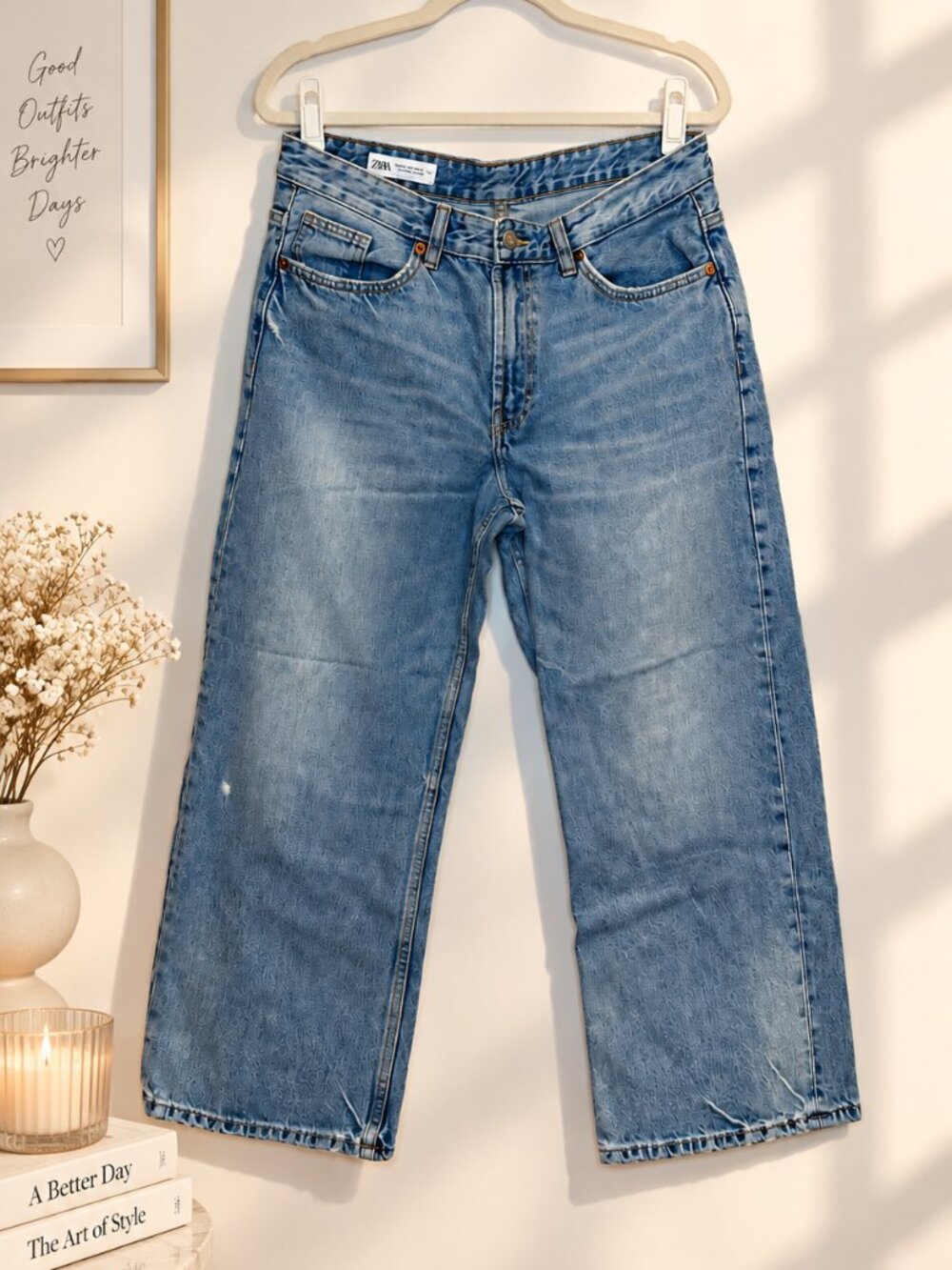 ZARA Mid Wash Relaxed Wide Leg Jeans Size US 8 EUR 40